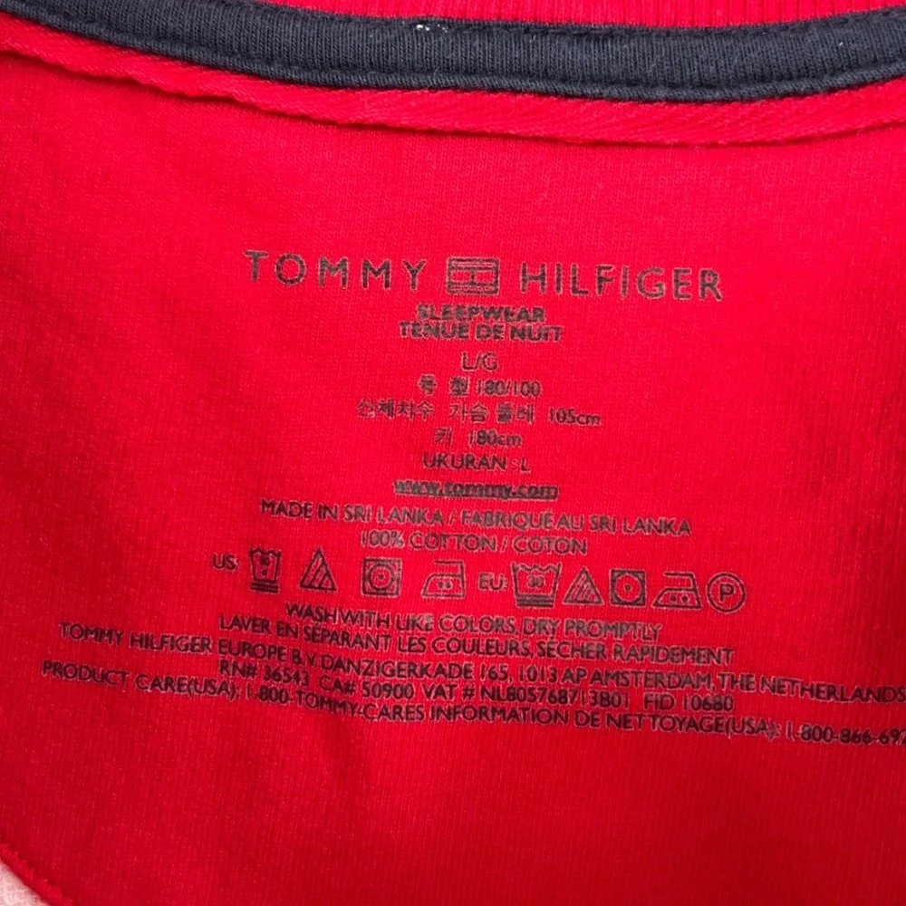 VTG Tommy‎ Hilfiger Red All Over Logo Print Long Sleeve Sleep Shirt Size L 90s